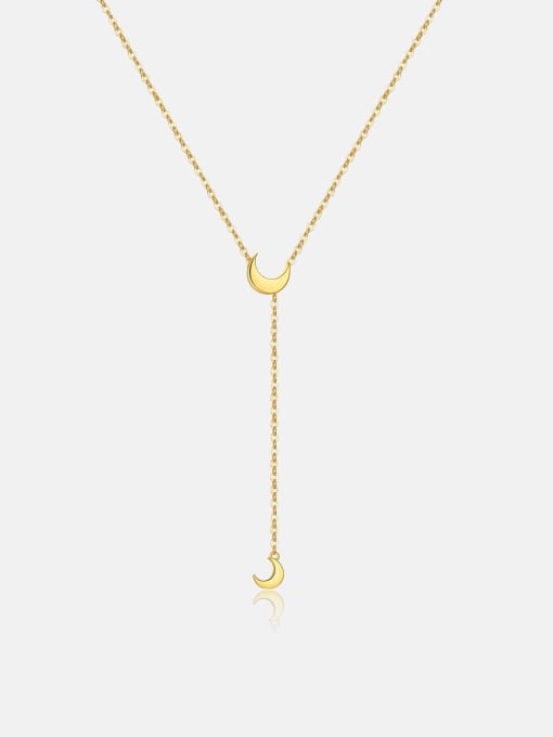 18k gold [Moon] 925 Sterling Silver Moon  Trend Tassel Necklace